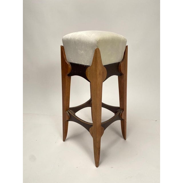 1950s Mid-Century Italian Wooden Stool with Velvet Seat, 1950s For Sale - Image 5 of 7
