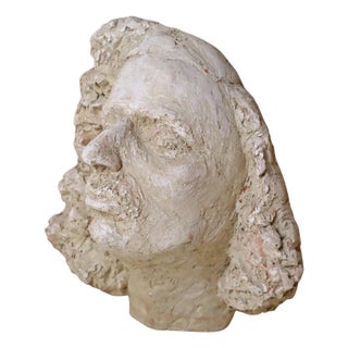 Expressive White Bust of a Man with Mustache and Long Hair, 1960s, Clay For Sale