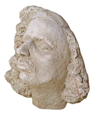 Expressive White Bust of a Man with Mustache and Long Hair, 1960s, Clay