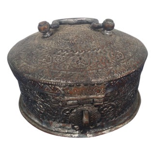 Late 20th Century Indian Pan Daen Round Tinned Box For Sale