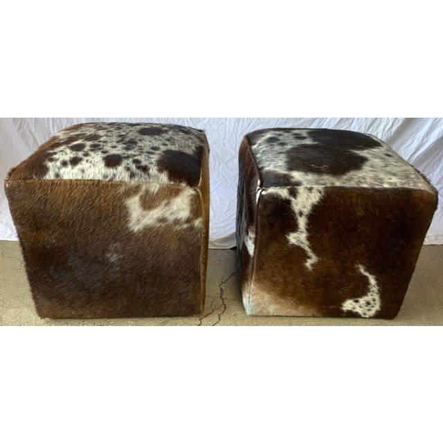 Vintage Cowhide Poufs, Set of 2 For Sale In Los Angeles - Image 6 of 6