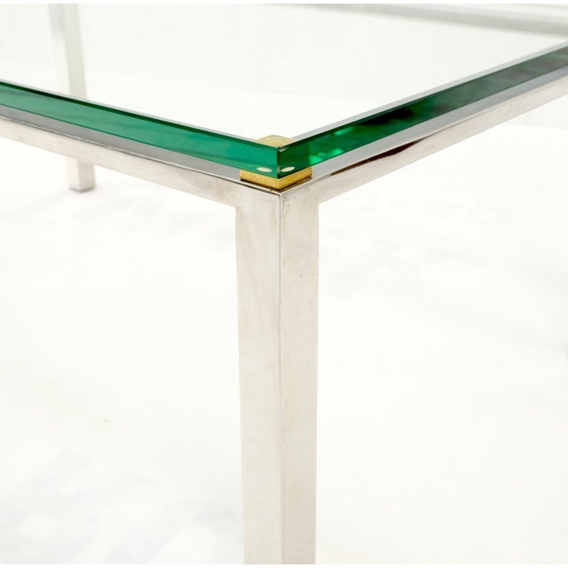 Polished Stainless Steel & Brass Glass Top Rectangle Coffee Table Mid Century For Sale - Image 10 of 12