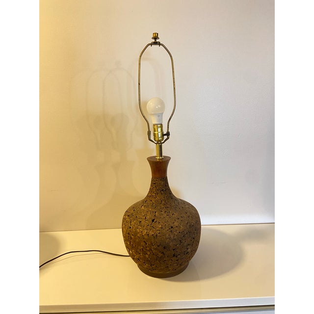 1960s Mid Century Modern Cork Table Lamp For Sale - Image 6 of 8