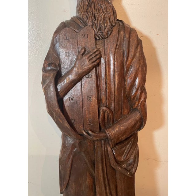 1920s 1920s Large Antique Religious Hand Carved Wood Moses Folk Art Sculpture Statue Figure For Sale - Image 5 of 9