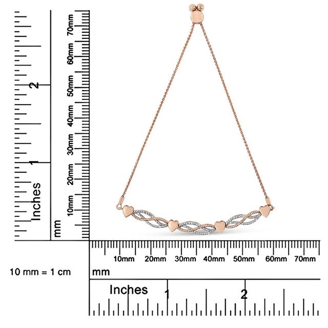 14K Rose Gold Plated .925 Sterling Silver Diamond Accent Layered Infinity Link and Heart Adjustable 4���-10��� Adjustable Bolo Bracelet For Sale In New York - Image 6 of 6