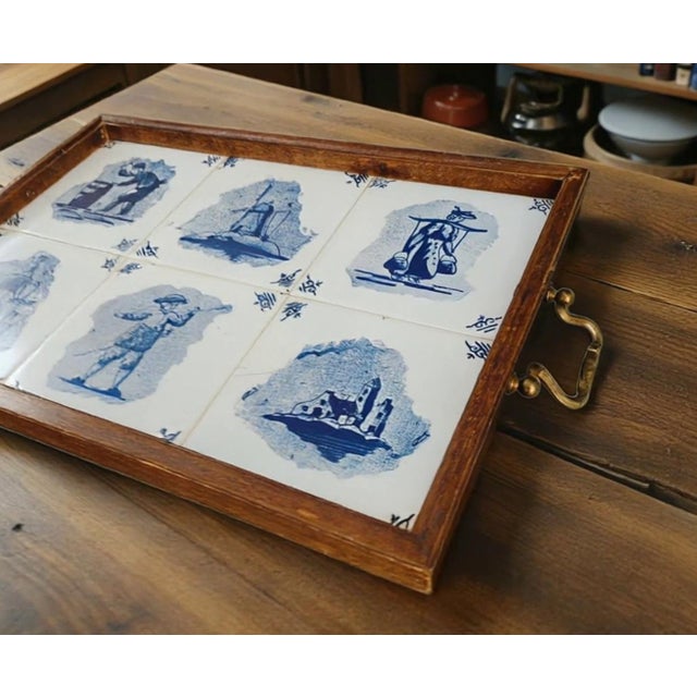 Blue Antique Dutch Delft Blue Serving Tray with Hand-Painted Tiles, 1850s For Sale - Image 8 of 17