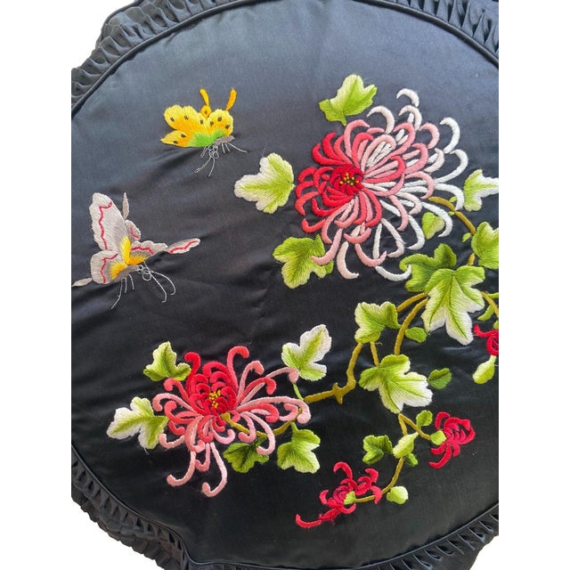 Traditional Custom Embroidered Butterfly Garden Pillow For Sale - Image 3 of 5