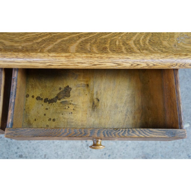 Antique American Empire Style Quartersawn Oak Library Table Console Writing Desk For Sale - Image 4 of 18
