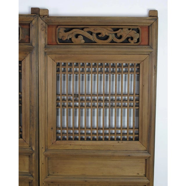 A Pair Antique Chinese Wood Screen Panels 1 For Sale - Image 4 of 7