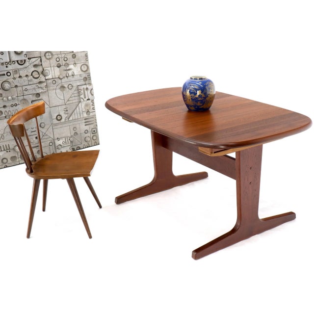 Compact Solid Teak Danish Mid-Century Modern Dining Table with Two Leaves For Sale - Image 12 of 13