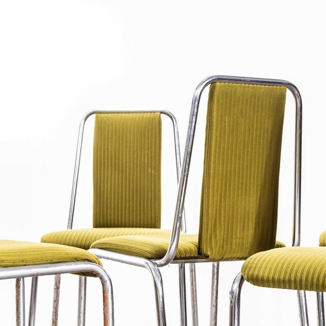 Textile Olive Green Upholstered Chrome Framed Stacking Dining Chairs, 1980s, Set of 8 For Sale - Image 7 of 12