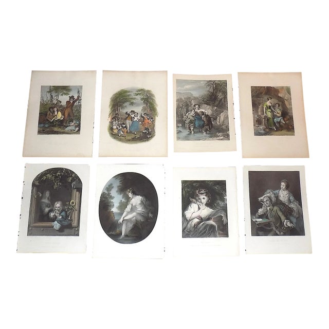 Antique 19th Century Handcolored Genre Engravings - Set of 8 For Sale