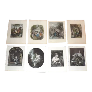 Antique 19th Century Handcolored Genre Engravings - Set of 8
