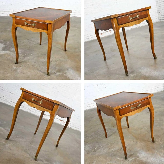 Brown Vintage French Louis XV Style End Table With Brass Ormalu Details by Baker For Sale - Image 8 of 13