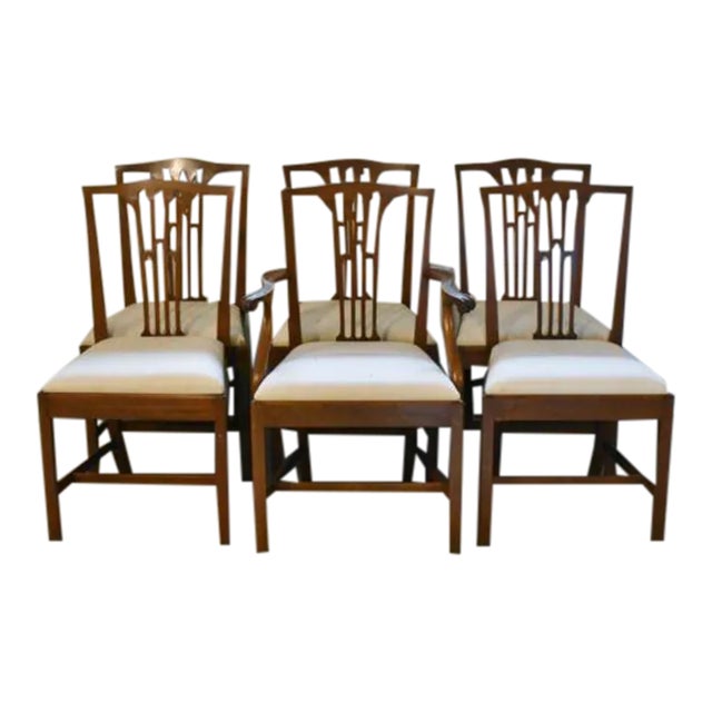 Mid 20th Century Set of 6 Biggs Kittinger Chippendale Mahogany Dining Chairs For Sale