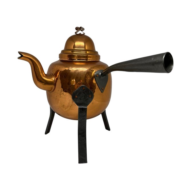 Early 20th Century Swedish Copper Teapot Hand-Forged Hammered Finish Tin Lining Three Iron Legs For Sale - Image 12 of 12