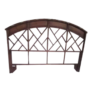 1980s Vintage Coastal Chinese Chippendale Rattan King Headboard Arched Design Wood