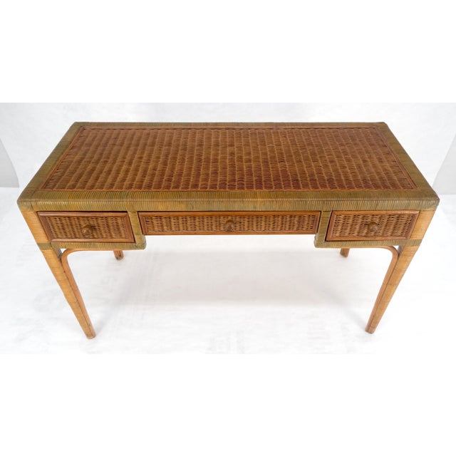 Vintage Mid Century c1970s Wicker Low Profile 3 Drawer Desk Mint