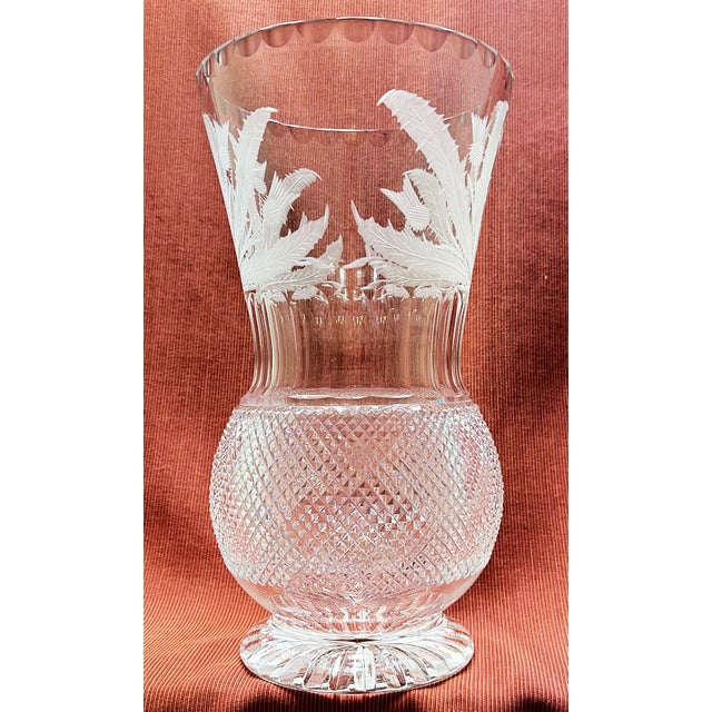Transparent Scottish Edinburgh Crystal 10" Flower Vase in Thistle Cut Pattern For Sale - Image 8 of 17