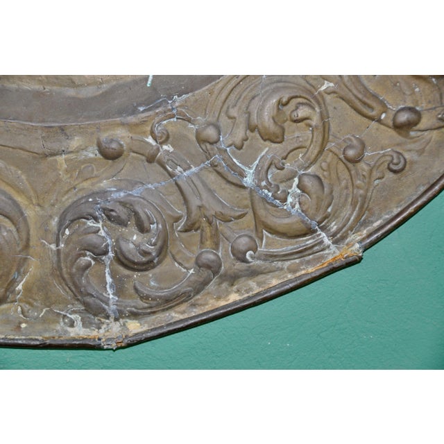 Metal Antique French Embossed Brass Platter For Sale - Image 7 of 12