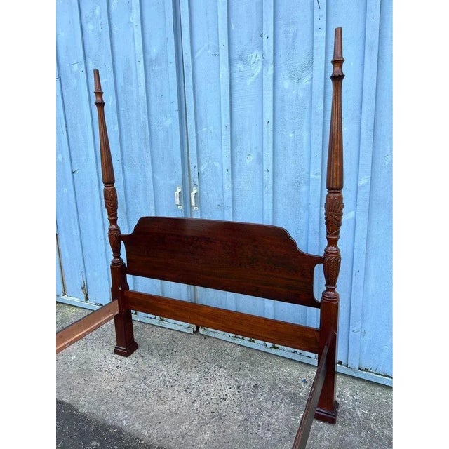Hickory Chair Co Solid Cherry Rice Carved Four Poster Queen Bed Frame For Sale In Washington DC - Image 6 of 8