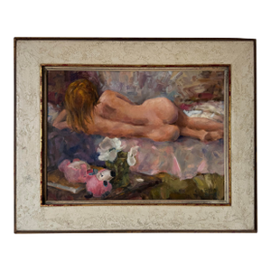 1970s Vintage Impressionist Reclining Nude Oil on Masonite Painting by Gary Michael
