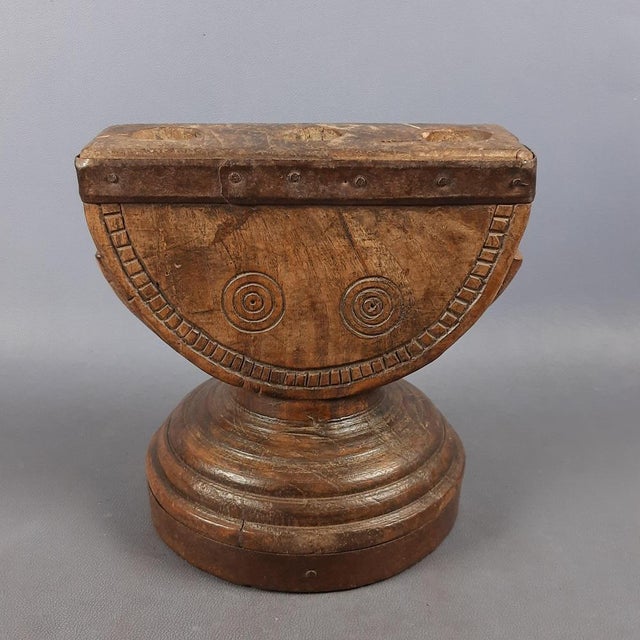 Antique Arab Handcrafted Engraved Seed Spreader in Wood & Metal, Early 1900s For Sale - Image 4 of 12