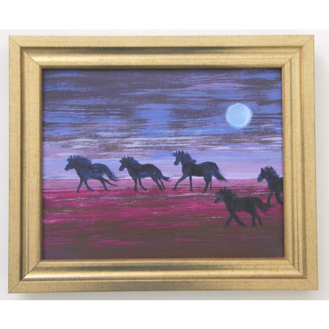 American Horse Cowboy Western Landscape Minimalism Abstract Americana Sienna Orange Yellow Indigo Original Oil Painting by Cleo Plowden For Sale - Image 3 of 5