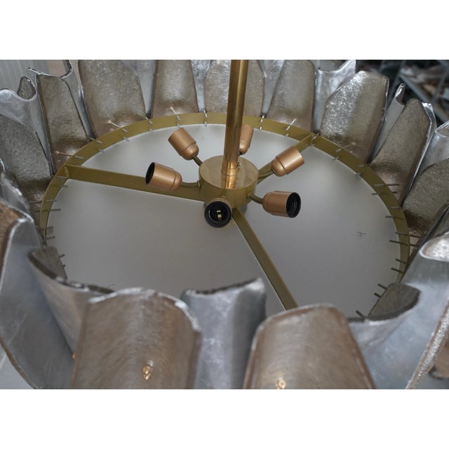 Metal Murano Round Art Glass and Brass Chandelier, 2000 For Sale - Image 7 of 11