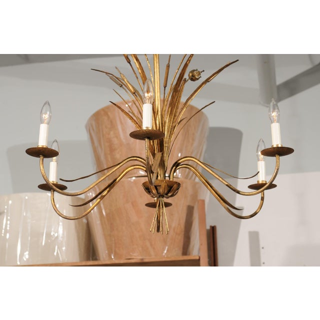 Italian Vintage 6-Light Italian Bulrush Toleware Chandelier For Sale - Image 3 of 12