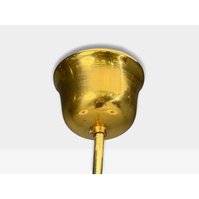 1960s Swedish Modern, Pendant Light, Teak, Opal Glass, Brass For Sale - Image 9 of 9