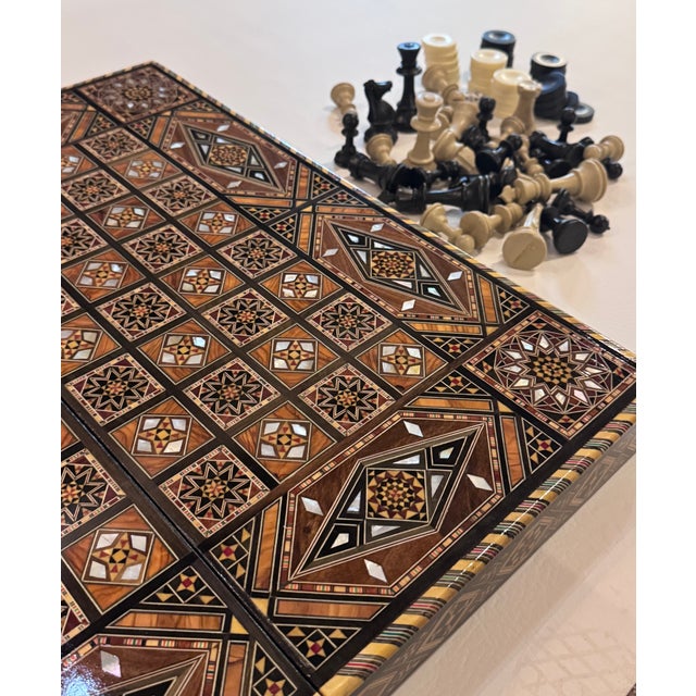 1990s 1990s Marquetry Backgammon and Folding Chess Board For Sale - Image 5 of 7