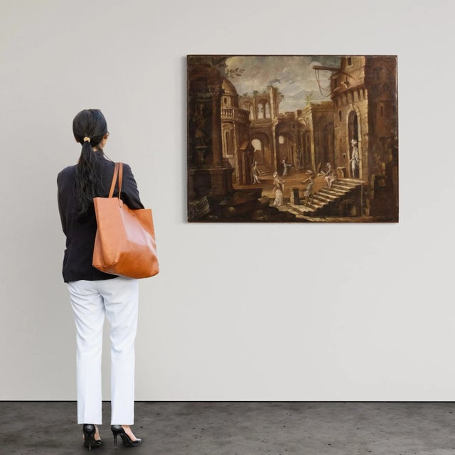 Italian Artist, Architectural Capriccio with Figures, 1740, Oil on Canvas, Framed For Sale - Image 11 of 16