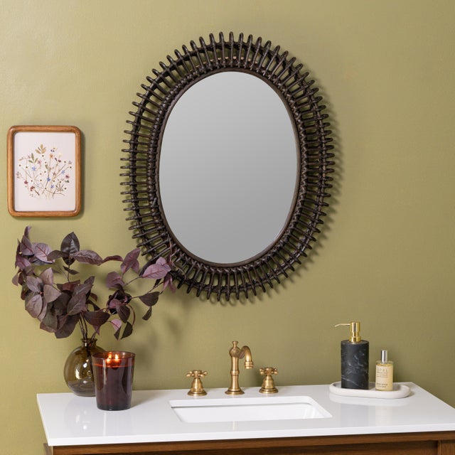Brown Harrison Oval Rattan Loop Wall Mirror For Sale - Image 8 of 9