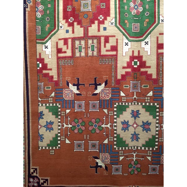 Vintage Persian Tehran Area Rug, Hand-Knotted Wool & Silk, Allover Geometric Pattern, Red & Green, 7x10 For Sale In Chicago - Image 6 of 7