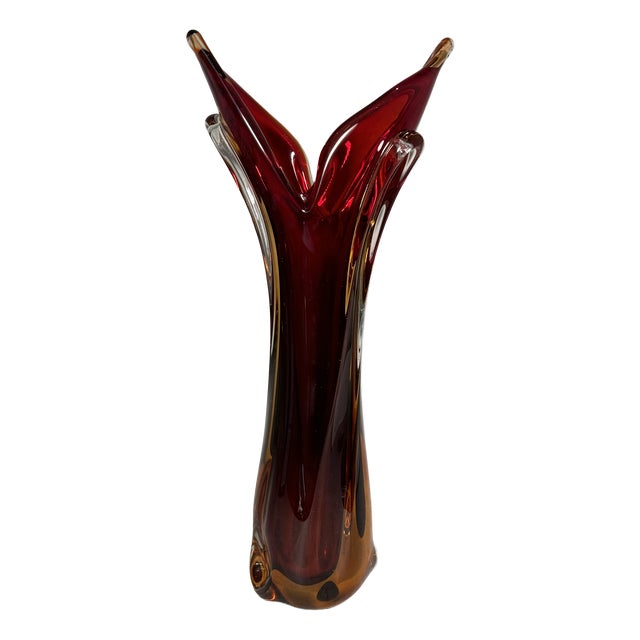 Large Ruby and Amber Art Glass Vase, Former Czechoslovakia, 1970s For Sale