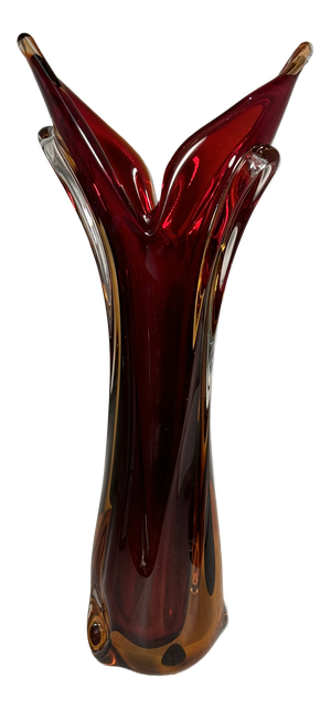 Large Ruby and Amber Art Glass Vase, Former Czechoslovakia, 1970s