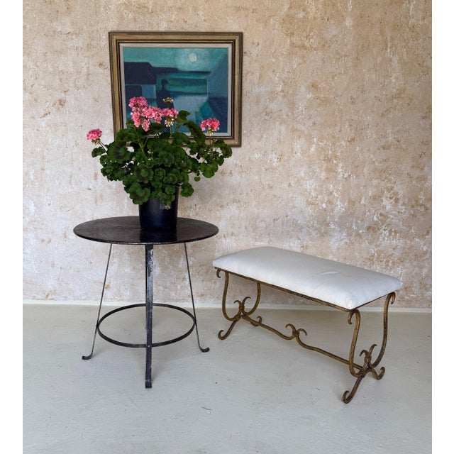 Spanish Vintage Mid Century Spanish Gilt Iron Bench With Ornate Base For Sale - Image 3 of 12