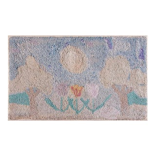 Splendid Sky-Blue Color With Unique Celestial Pattern Antique American Hooked Rug For Sale