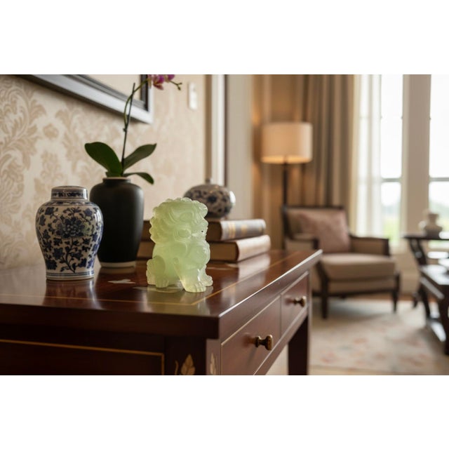 Vintage Hand-Carved Translucent Celadon Jade Female Guardian Lion (Foo Dog) For Sale - Image 9 of 9