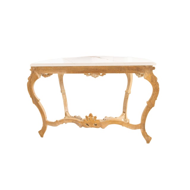 Wood Bleached and Washed Baroque Style Console Tables With Carrara Quartz Tops, Pair For Sale - Image 7 of 13