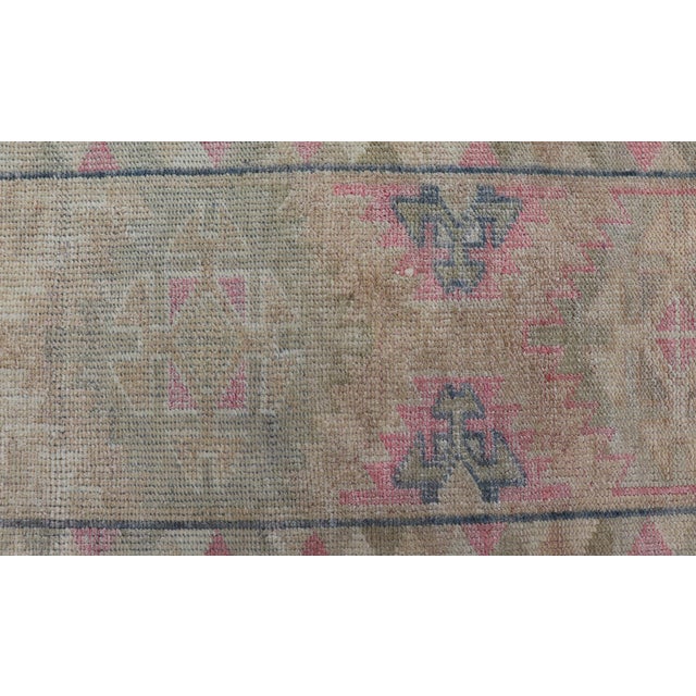 Turkish Oushak Runner in Soft Taupe With Faded Rose, Pale Blue, and Cream Accent For Sale - Image 10 of 12