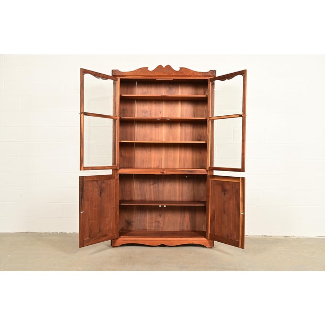 1970s English Country Farmhouse Carved Walnut Bookcase Cabinet, 1970s For Sale - Image 5 of 13