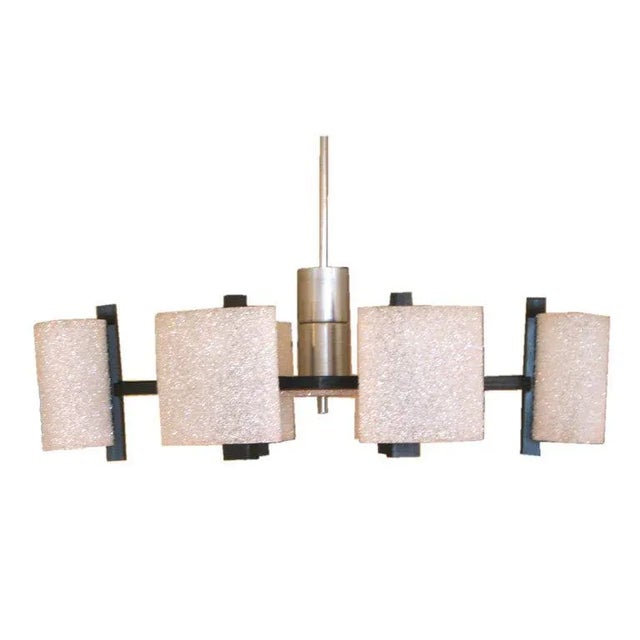 Wood 1950s Mid-Century Modern Chandelier With Crushed Acrylic Shades For Sale - Image 7 of 7