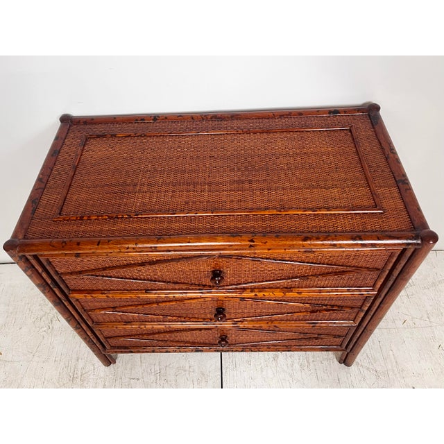 Vintage Bloomingdale's Burnt Bamboo Rattan Bachelor Chest For Sale In Tampa - Image 6 of 9