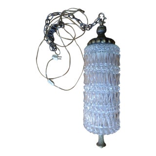 Mid-Century Regency Diamond Pattern Clear Glass Hanging Swag Light For Sale