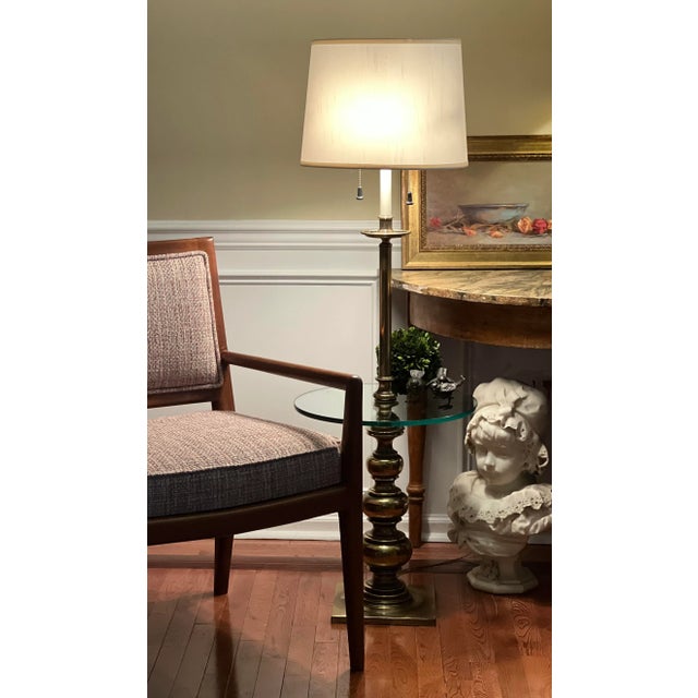 Vintage 1970s Stiffel Brass Floor Lamp With Glass Table For Sale - Image 11 of 12