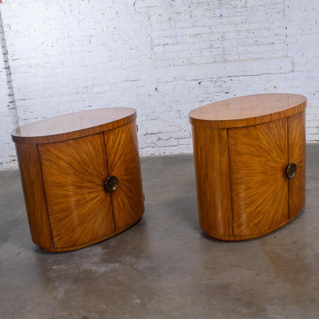 Wood Late 20th Century Modern to Art Deco Revival Pair Arbus Oval Nightstands or End Tables 6000 Series by Henredon For Sale - Image 7 of 18