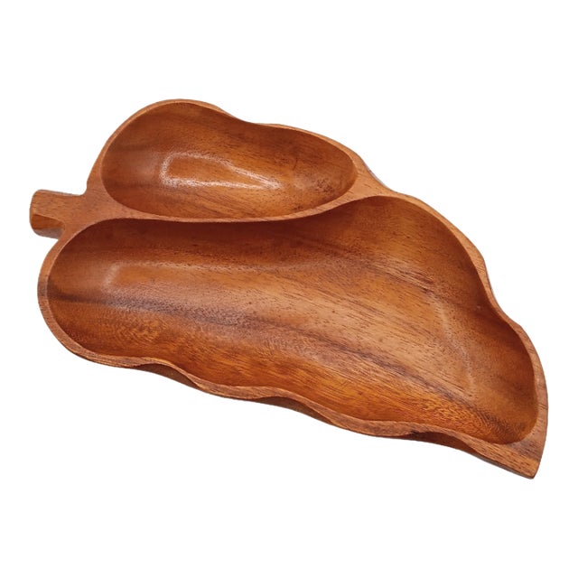 Vintage Monkey Pod Wood Leaf Serving Tray For Sale