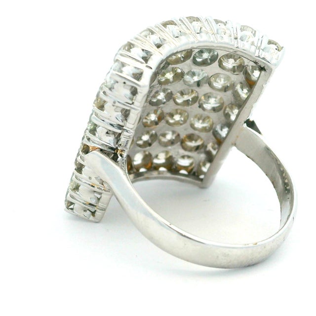 Silver Vintage 4 Carat Diamond 18k White Gold Wide Bombe Cocktail Ring, Size 6.75 For Sale - Image 8 of 12